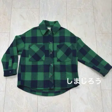 새상품급 ZARA 블록 체크 셔츠 자켓 S 그린 x 네이비