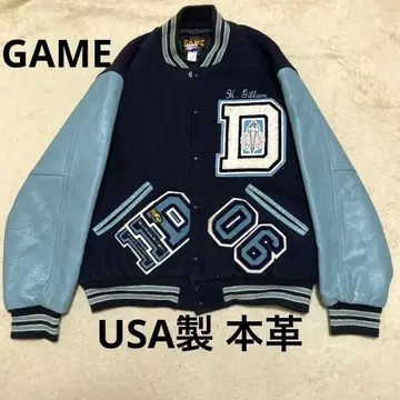 구제 의류 빈티지 USA GAME 가죽 바시티 자켓 천연 가죽 와펜