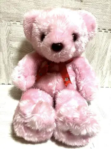 새상품급 핑크색 봉제 인형 빨간색 리본 포함 테디베어