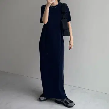 wee9s 데일리 데일리 슈퍼 스트레치 크루넥 플리츠 원피스