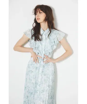 rienda V&A 더블 프릴 플리츠 셔츠 원피스
