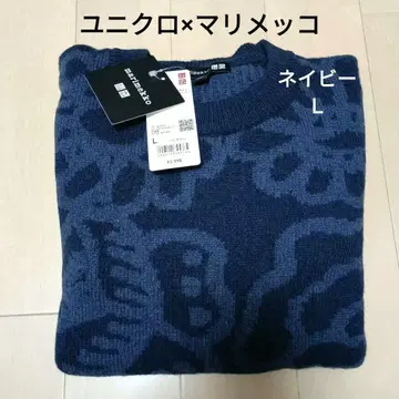 미사용 택 포함 유니클로 x 마리메꼬 라무 크루넥 스웨터 꽃무늬 네이비