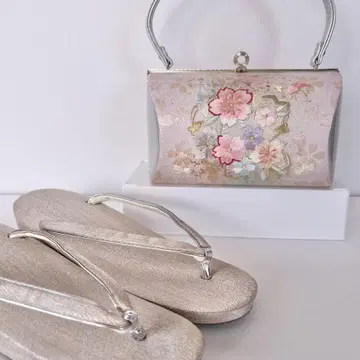성인식용 조리 가방 세트 벚꽃 자수 핑크 x 실버 조리 23cm