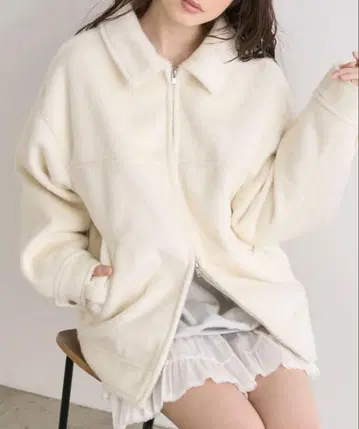 올리브 데 올리브 리본 포켓 샤기 블루종