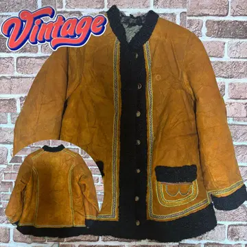 [레어] 빈티지 가죽 자켓 스웨이드 민족풍 에스닉 오렌지