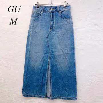 e5233 지유 GU 데님 스커트 M 롱 기장 블루 앞 슬릿 포함