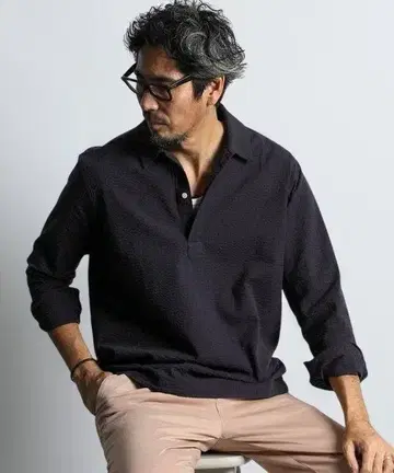 새상품급 L 시어서커 스트라이프 제품 염색 스키퍼 셔츠 네이비