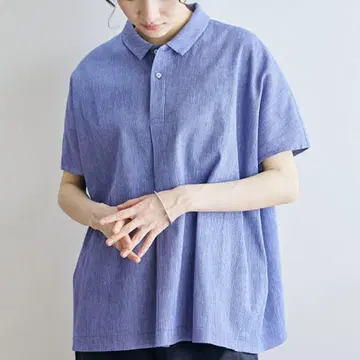 나카가와 마사시치 상점 타카시마 치지미 와이드 셔츠 파랑