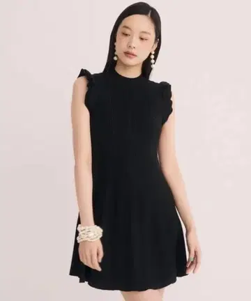 eimy istoire 프릴 리브 니트 원피스 블랙 벨트 포함
