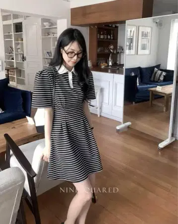 ninesquared 스트라이프 폴로 셔츠 스타일 미니 원피스