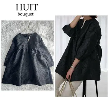 펄 트리밍 자카드 튜닉 블라우스 HUIT Bouque 블랙