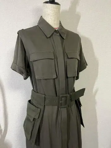 알리시아 스탠 카키색 올리브색 반팔 셔츠 원피스 허리 벨트 포함