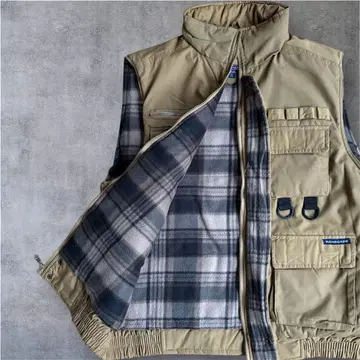 Renegade 낚시 베스트 충전솜 안감 기모 카키 체크 L