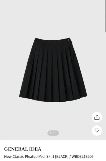 GENERAL IDEA 플리츠 미디 스커트 블랙