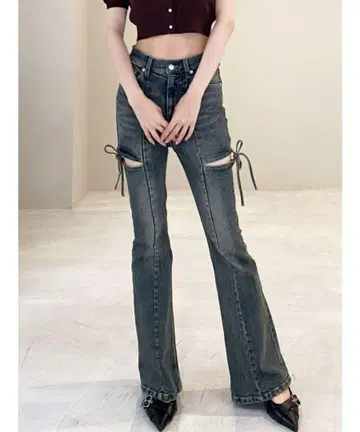 RESEXXY 컷 아웃 리본 데님 팬츠 블루 XS