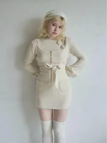 ANDMARY Flower knit set up ivory