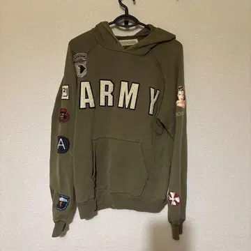 하이드로겐 ARMY 로고 후드 부착 후드티 올리브