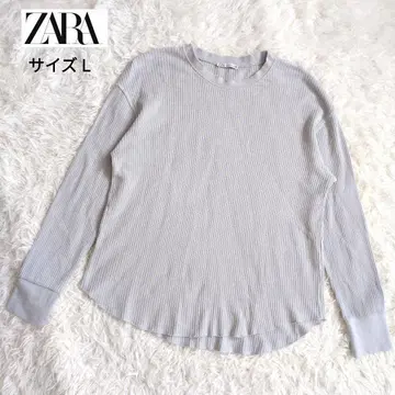 [ 새상품급 ] 자라 티셔츠 라운드 헴 긴팔 리브 그레이 사이즈 L