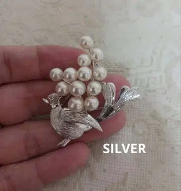 새와 펄 SILVER 브로치