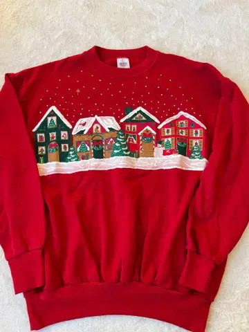 USA 구제 의류 눈 내리는 거리 풍경 크리스마스 맨투맨 XL