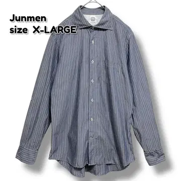 Junmen 스트라이프 긴팔 셔츠 남성용 상의 롤업 슬리브 XL