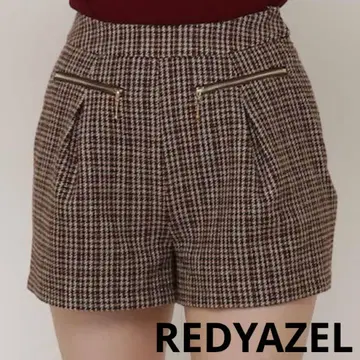 [ REDYAZEL ] 지퍼 체크 숏팬츠 베이지 미사용 새상품 S