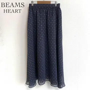 BEAMS HEART 빔즈 올 패턴 쉬폰 플레어 롱 스커트