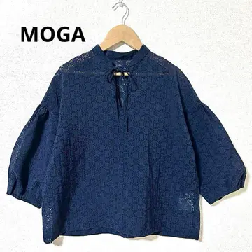 MOGA 모가 린넨 혼방 블라우스 리본 5부 소매 네이비 사이즈 2