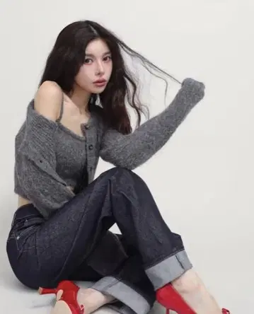 미사용 새상품 Darich 다리치 샤기 니트 앙상블 그레이