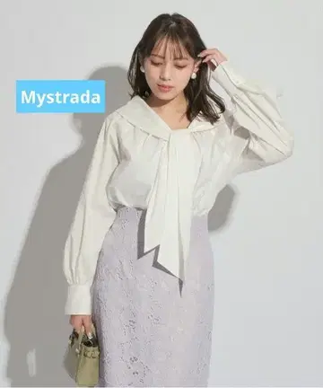 [ 새상품 ] 마이 스트라다 아지메 보타이 블라우스 화이트 36