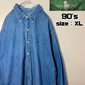 90s 구제 의류 Hunt Club 데님 셔츠 자수 로고 스트릿 XL