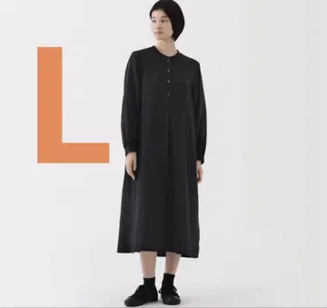무인양품 카포크 혼방 이중 거즈 긴팔 원피스