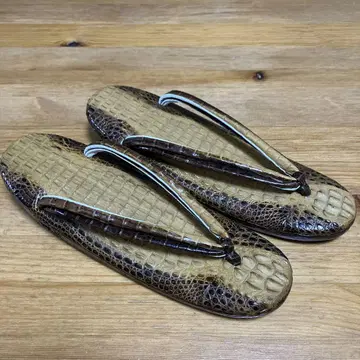 미사용 보관품 천연 가죽 크로커다일 조리 일본 정통의상 소품 카멜 기모노