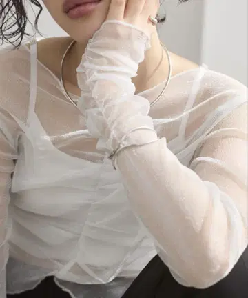 [ ANGIE ] 셔링 라메 시어 상의