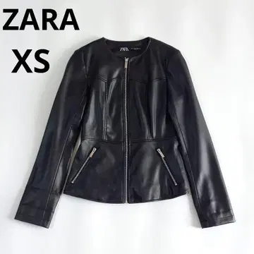 ZARA 자라 페플럼 인조 가죽 노카라 자켓 블랙 XS