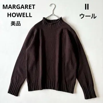 새상품급 MARGARET HOWELL 리브 니트 모크넥 스웨터 브라운 울
