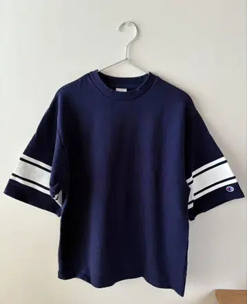 Champion 네이비 T셔츠 LARGE 스트라이프 소매