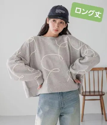 [ 새상품 ] 로리즈팜 자수 기모 풀오버 그레이 롱 기장