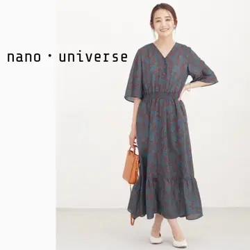 nano universe 팔뚝 커버 기장 바이컬러 플라워 원피스 블루