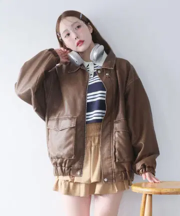 NICECLAUP 페이크 가죽 자켓 카멜