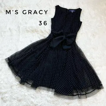 [ 거의 미사용 ] M's Gracy 도트 쉬폰 원피스 블랙 36