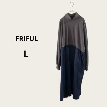 FRIFUL 바이컬러 새상품 원피스 그레이 네이비 롱 하이넥