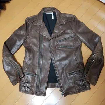 브라운 가죽 더블 라이더 자켓