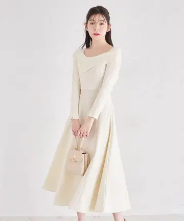 소매 펄 장식 아지메 리브 니트 도킹 원피스 tocco closet