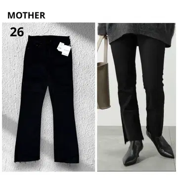 미사용 새상품 MOTHER 인사이더 크롭 스텝 플라이 데님 26 블랙
