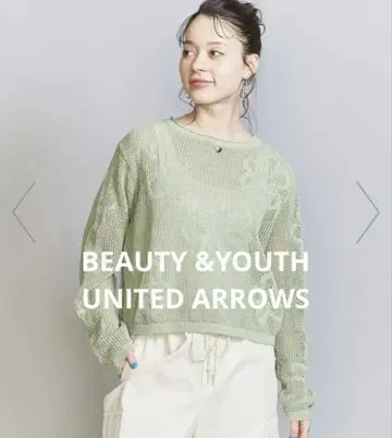BEAUTY & YOUTH 코튼 나일론 메쉬 플라워 크루넥 니트