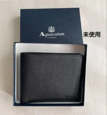 [미사용] Aquascutum 남성용 접이식 지갑 가죽 블랙