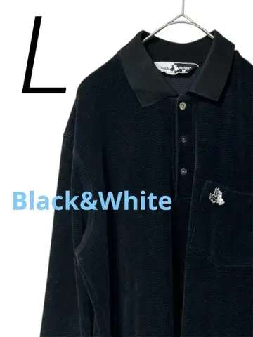 Black&White 코듀로이 블랙 긴팔 피케 셔츠 L 사이즈 일본제