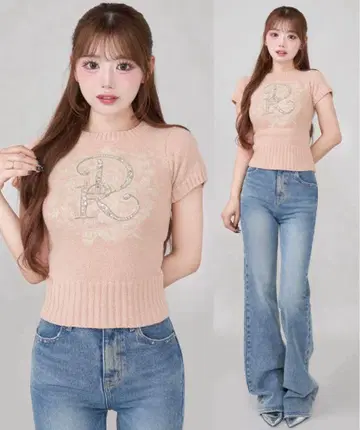 다리치 DR 비쥬 플라워 니트탑 핑크