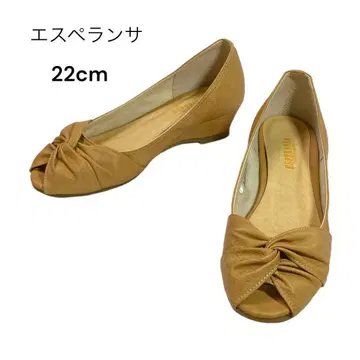 [ 미사용품 ] 에스페란자 크로스 리본 오픈토 펌프스 신발 22cm